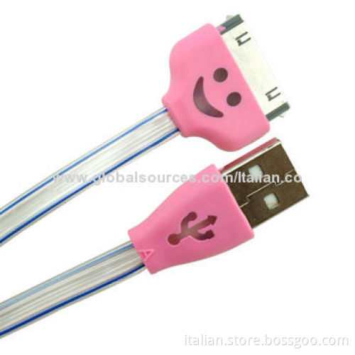 Cute Smile Face LED Light Charging and Sync USB Data Cable for iPhone 4/4S with Tough and Durable